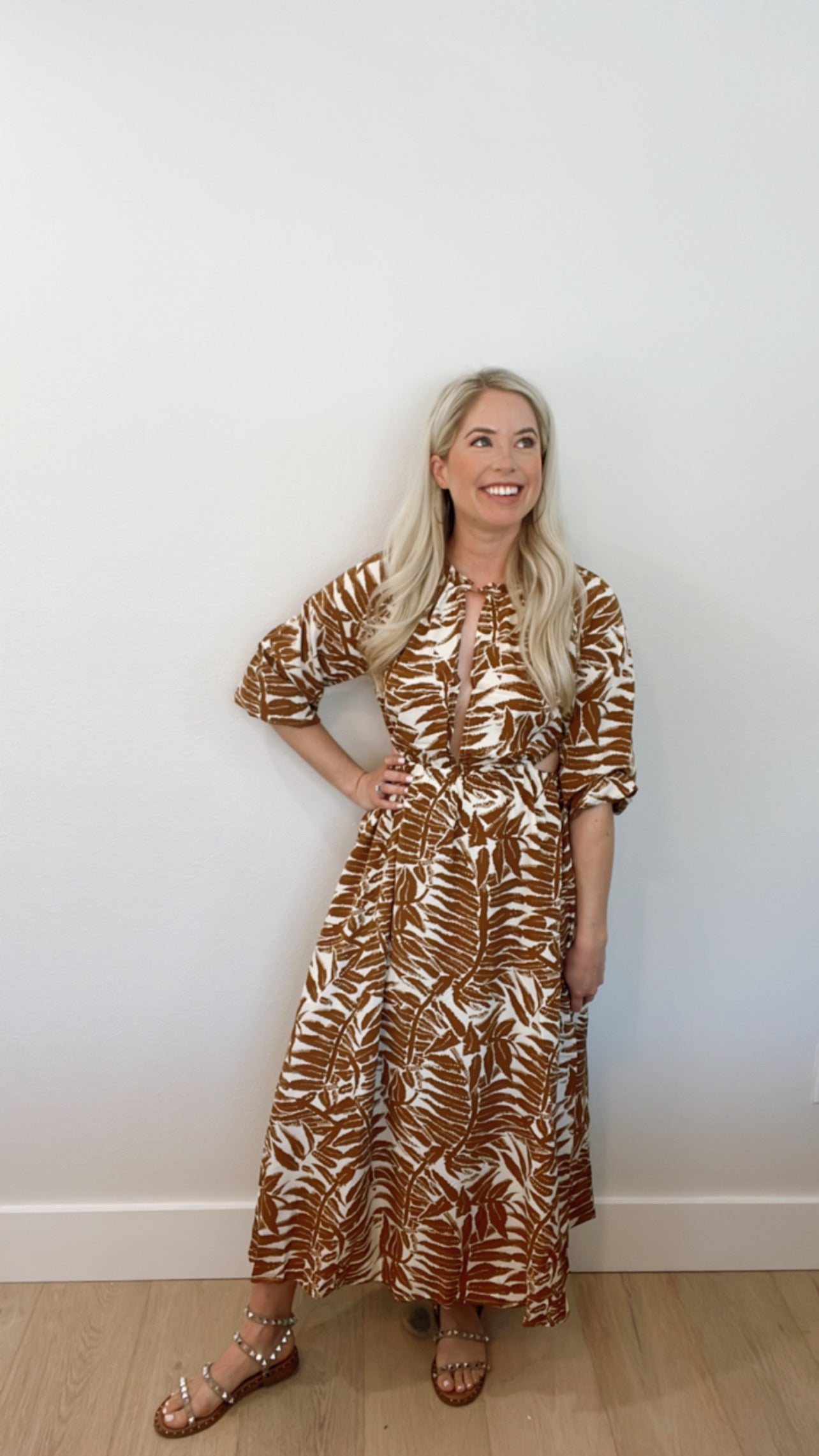 fern midi shirt dress Lunafern Fern Printed Belted Midi Shirt Dress